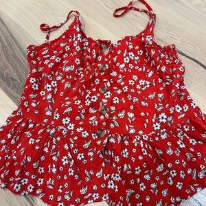 Red Floral Button-Up Tank Top